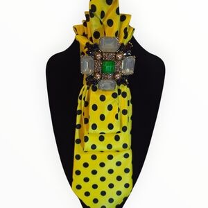 Yellow Polka Dot Tie with Jewel Brooch